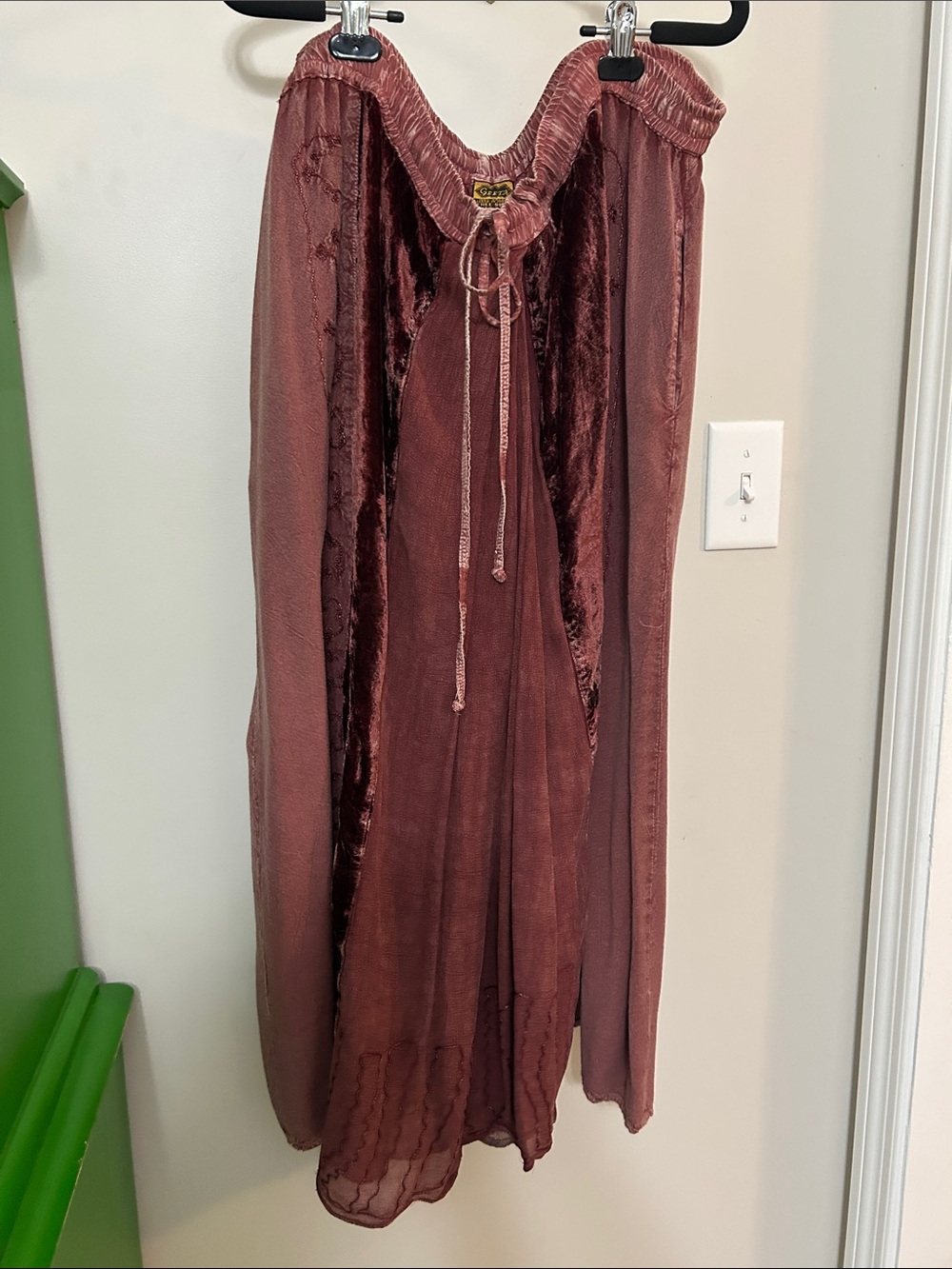 Velvet-Trim Maxi Skirt in Dusty Rose